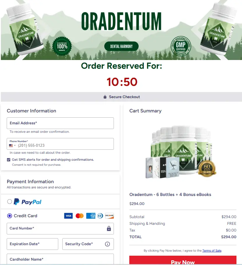 oradentum check out page